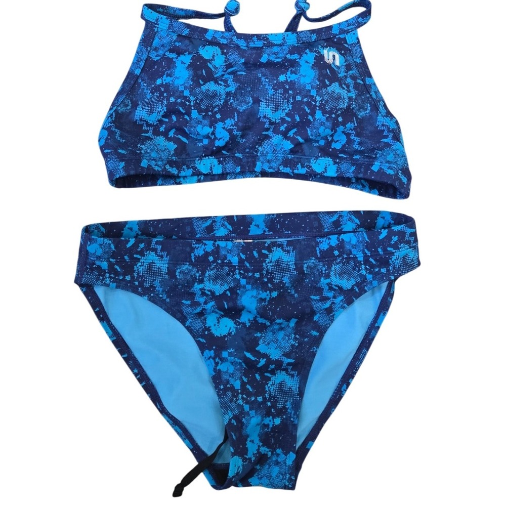 Syrokan Women‎ Blue Camouflage Halter Neck Bikini Set Size M